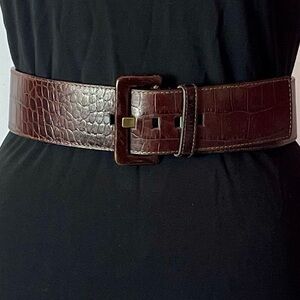 Wide Brown Croc-Embossed Leather Belt